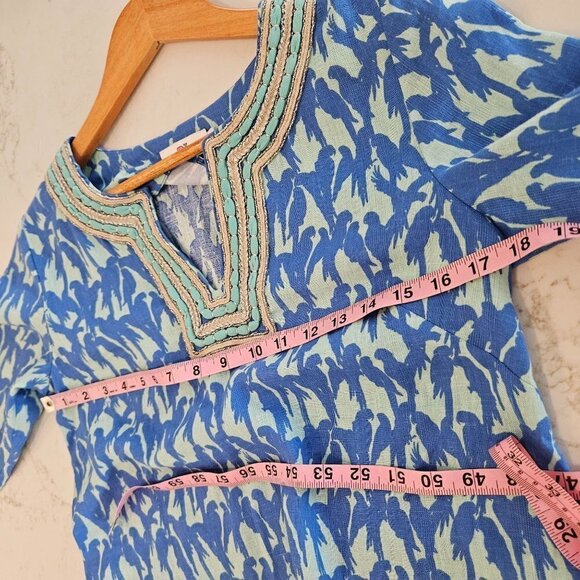 Vineyard Vines Lucaya Tunic Blue Parrot Print Linen 3/4 Sleeve Top/Blouse XS - Picture 6 of 9